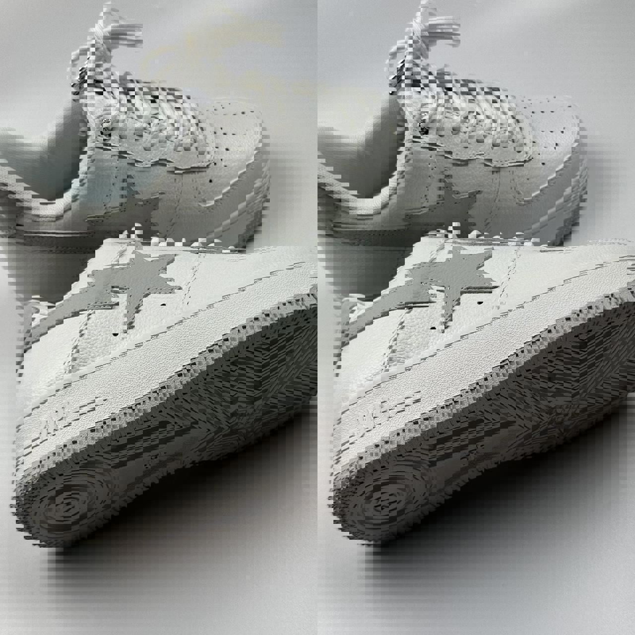 BAPE x JJJJound Bapesta sneakers in grey and white.