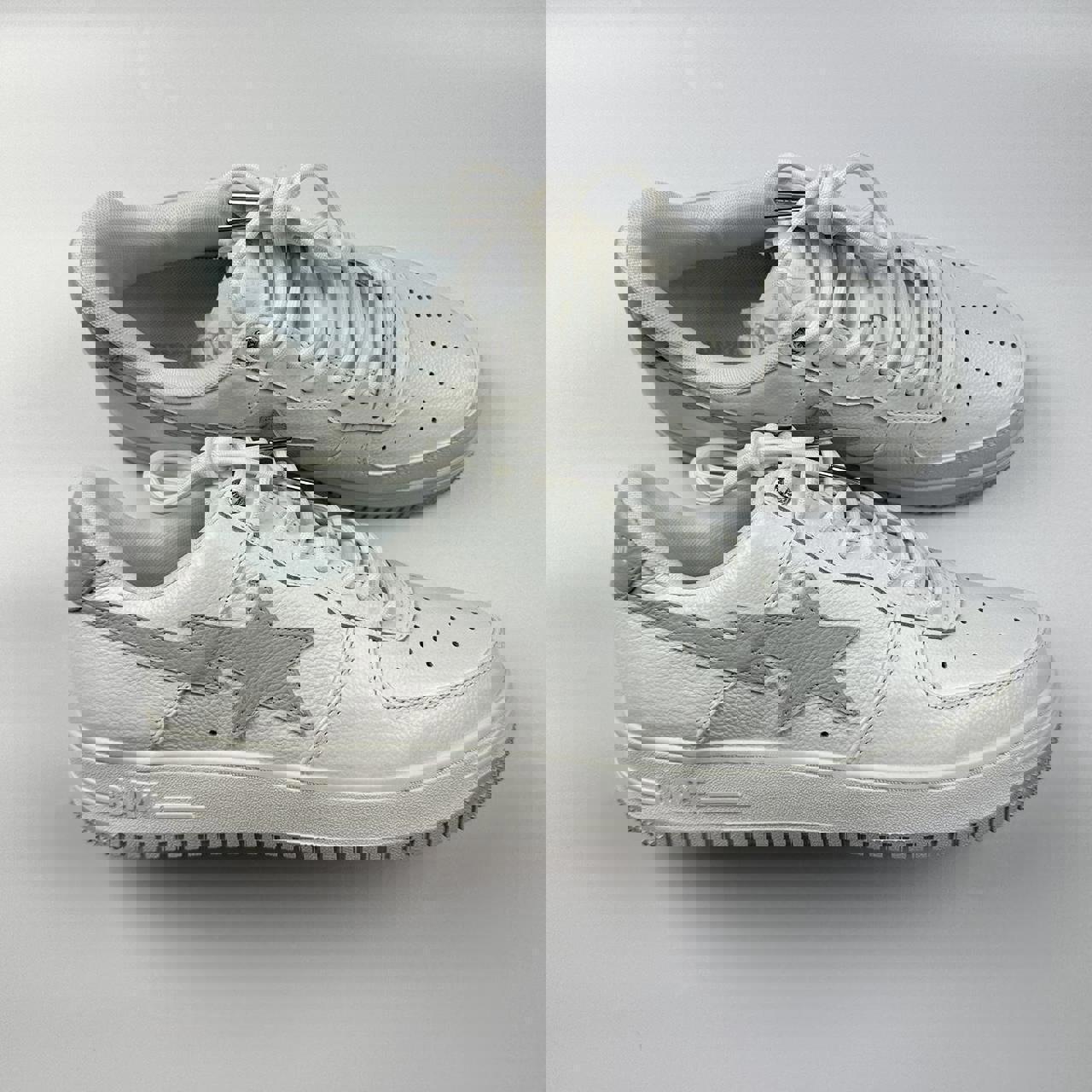 BAPE x JJJJound Bapesta sneakers in grey and white.