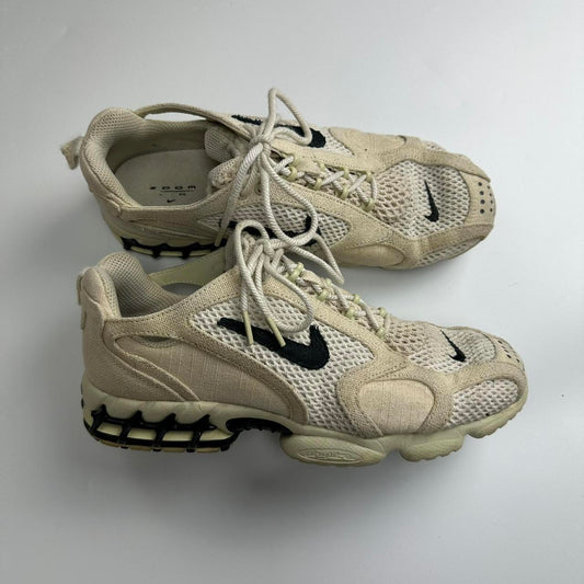Nike x Stussy Zoom Spiridon sneakers in cream.