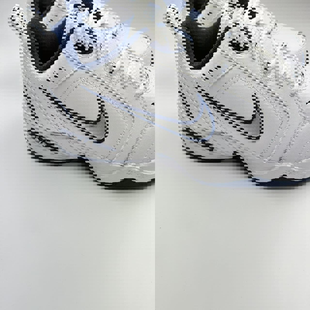 Nike Air Monarch sneakers in blue and white.