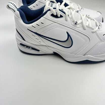 Nike Air Monarch sneakers in blue and white.
