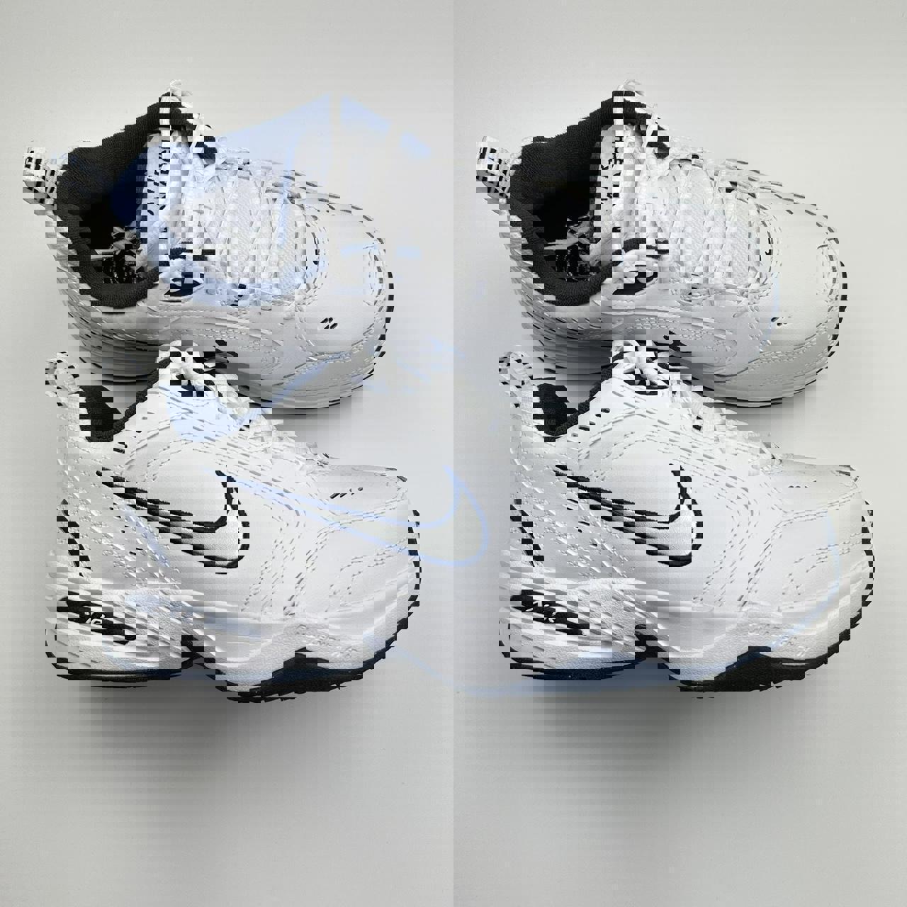 Nike Air Monarch sneakers in blue and white.