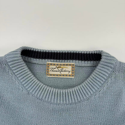 Vintage Burberry knitted jumper in baby blue with navy embroidered logo.